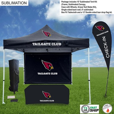 72Hr Fast Ship - Game Day Tailgate Package, 10' Tent kit, Backwall,Tablecloth, double sided Flag