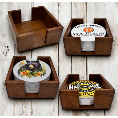 Walnut Wooden Coaster Holder Set