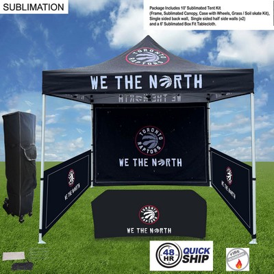 48Hr Quick Ship - Supreme Event Package, 10' Tent, Backwall, 2 Half sidewalls, 6' Box Fit Tablecloth