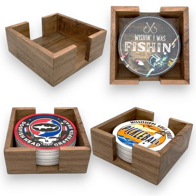 Acacia Wooden Coaster Holder Set